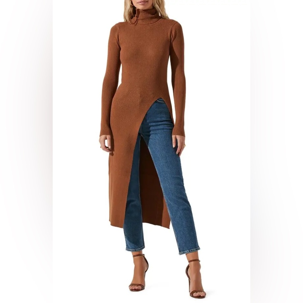 Astr Camel Ribbed Knit Dress - Picture 3 of 11